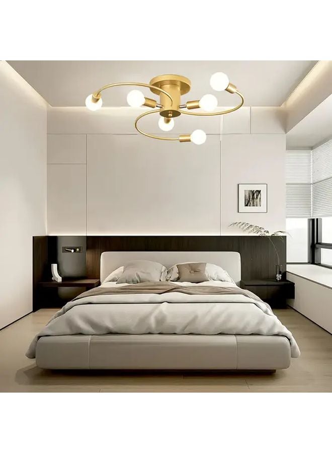 Golden Sputnik Semi Flush Mount Ceiling Light Fixture Adjustable Arm 6 Light Chandelier - Image 5